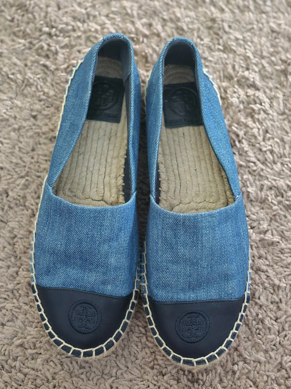 Tory Burch Blue Denim Espadrille Flats with Navy Toe